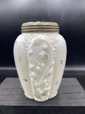 NORTHWOOD PANELED SPRIG DECORATED MILK GLASS SUGAR SHAKER