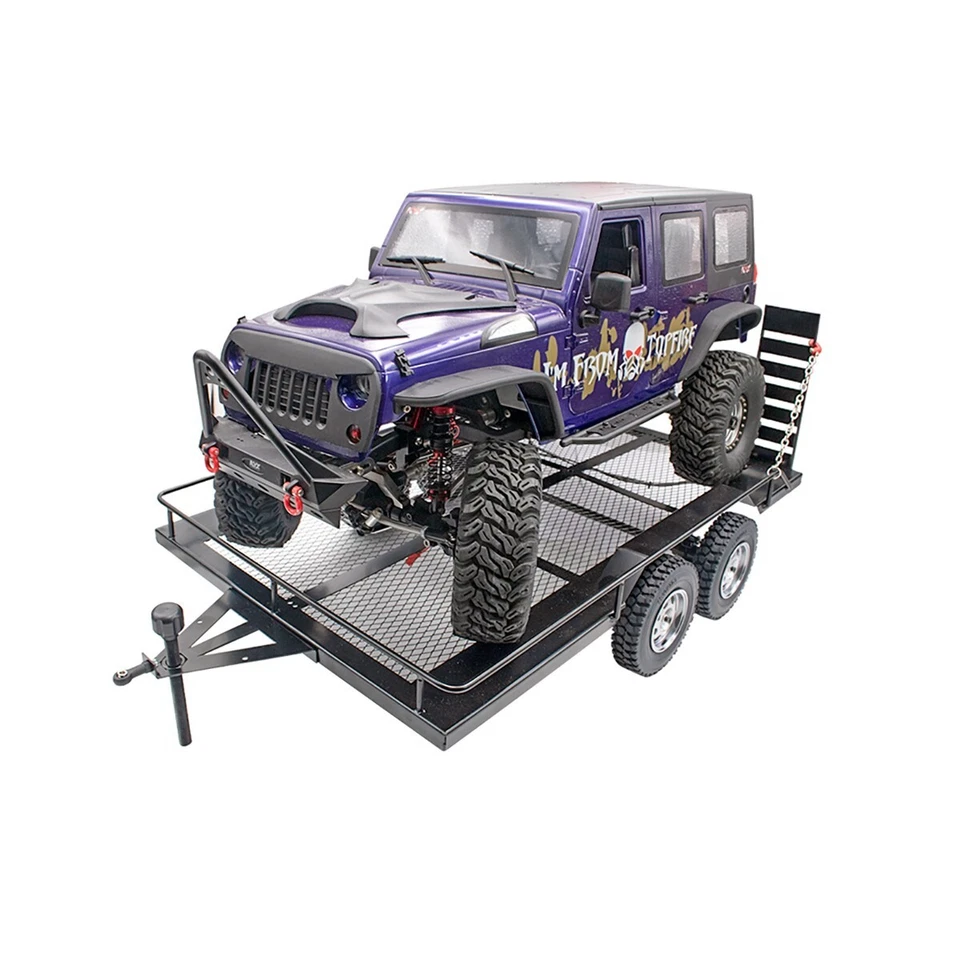 LCX Metal 1/8 1/10 RC Crawler Heavy Duty Dual Axle Trailer w/ Suspension TRX4 - Image 3 of 4