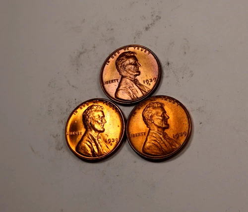 1939+1939-D+1939-S Lincoln Wheat Cent Penny Set/Lot * Gem BU++ Red * XWL42
