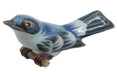 Carved Wood Blue Jay on Branch Wooden 3-D Vintage Handcrafted Brooch Pin