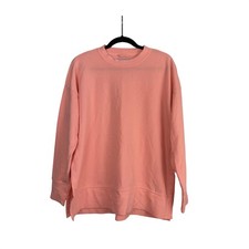 Aerie Waffle Knit Crewneck Sweatshirt Peach Coral Slit Oversized Cozy Basic XS