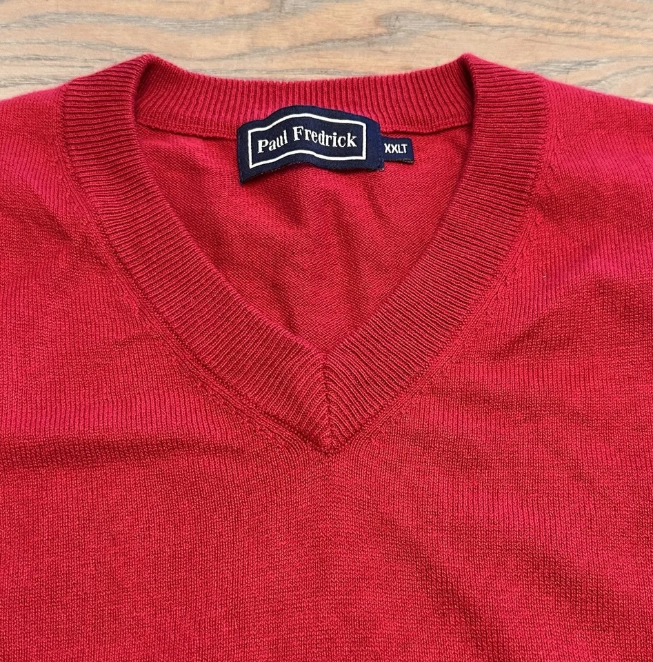 Chaleco Suéter Paul Fredrick Rojo Cuello en V Para Hombres 2XLT TALL Mezcla Seda Cachemira Foto 2 de 4