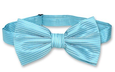 Vesuvio Napoli BOWTie Turquoise Aqua Blue Horizontal Stripe Design Mens Bow Tie