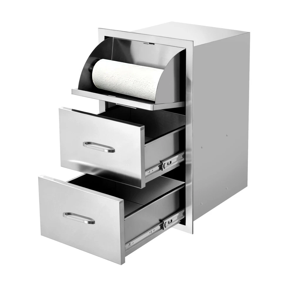 Stainless Steel Kitchen Organizer 2 Drawers Paper Towel Holder 30"H Free Ship