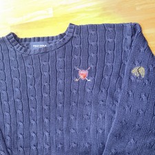 VTG 90's Polo Golf Ralph Lauren Sweater Mens XL Blue Cable Knit Crewneck Crest