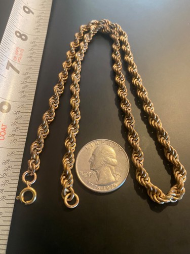 VTG Early Gold Tone Filled? Necklace/Pocket Watch Fob Chunky Rope Chain 18.5” - Picture 2 of 15