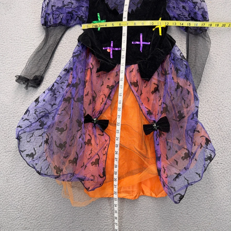 Rubíes Bonita Bruja Halloween Disfraz Niñas Pequeño Negro Naranja Púrpura Encaje Foto 4 de 4