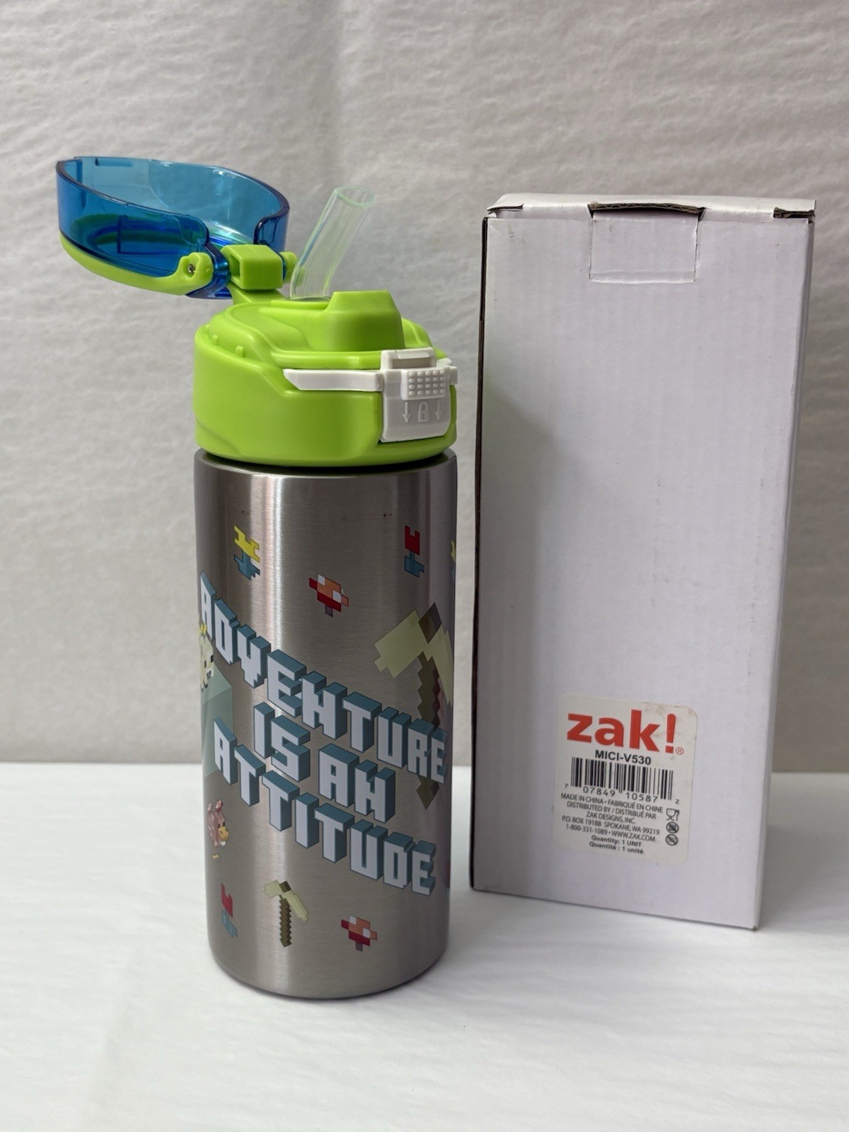 NEW Zak! Minecraft Insulated Stainless Steel Straw Cup Water Bottle 8&rdquo; (EH1)
