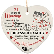 Happy 21st Anniversary Heart Ornament Cute Cats 21 Year Marriage Christmas Gift