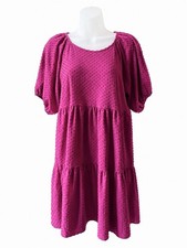 J.Crew Fuchsia Swiss Dot Tiered Puff Sleeve Dress Size Medium