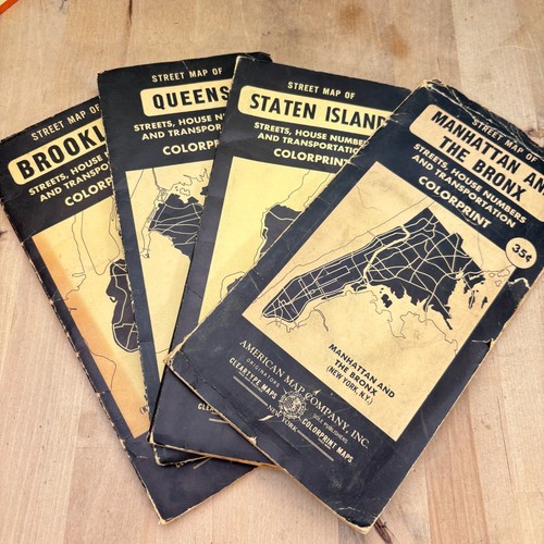 Lot of 4 Vtg New York Street Maps, American Map Company Street Maps Color Prints