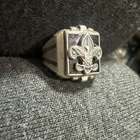 Vintage Boy Scouts Sterling Silver Fleur de Lis, Black Inlay Signet Ring Sz 8