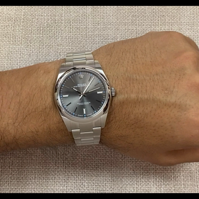 Rolex Oyster Perpetual 39 Steel Rhodium Dial Mens Watch Box/Papers