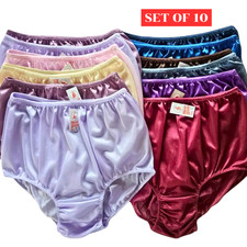 Set of 10 Granny Panties XL Nylon Full Briefs High Waist 36-42" Unisex Shiny NEW