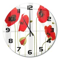 Dekorative Runde Wanduhr Aus GehäRtetem Glas Mohnblumen Schwarze Zeiger Fi60 Cm