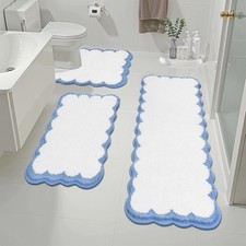 Bathroom Rugs Set 3 Piece, Scalloped Non Slip Washable Bath Mat with U-Shaped