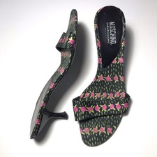Moschino Y2K Vtg Pink Rosebud Floral Secret Garden Kitten Heel Sandal Mules 37.5