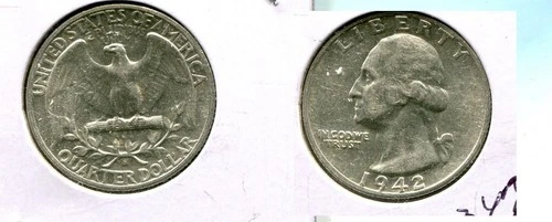 1942 S WASHINGTON SILVER QUARTER COIN AU 6347T