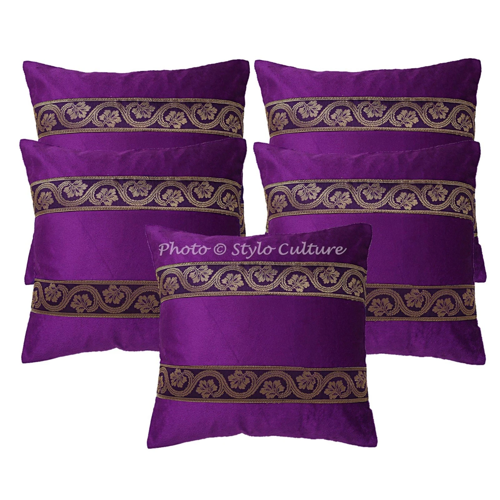 Decorative Velvet Throw Pillow Covers Brocade Jacquard Purple Floral Home Decor