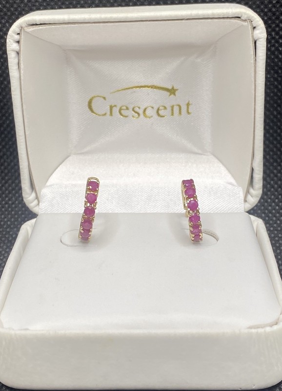 Estate 10k Yellow Gold Ruby Huggie Hoop Earrings