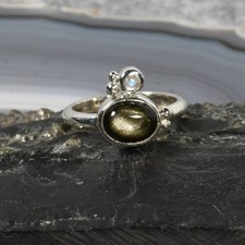 Gold Obsidian Ring, 925er Silber, Edelsteinring (24413), mit Mondstein