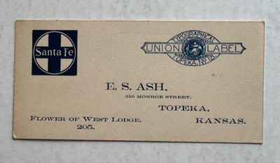 ca 1900s RR Business Card Brotherhood Locomotive Firemen Delegate Santa Fe Ry