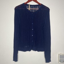 Gap Blue Long Sleeve Button Up Open Knit Cardigan Sweater SZ L