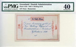 Greenland 6 Skilling RM Banknote 1856 PMG 40 XF