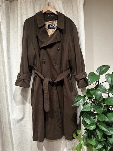 Vintage CHAPS Ralph Lauren Trench Coat Mens 42S Brown Wool Liner Belted - product listing photo
