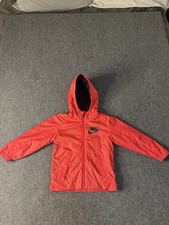 Nike Boys Hooded Jacket Red XS 3-4 YRS Polyester Zipper Casual Logo