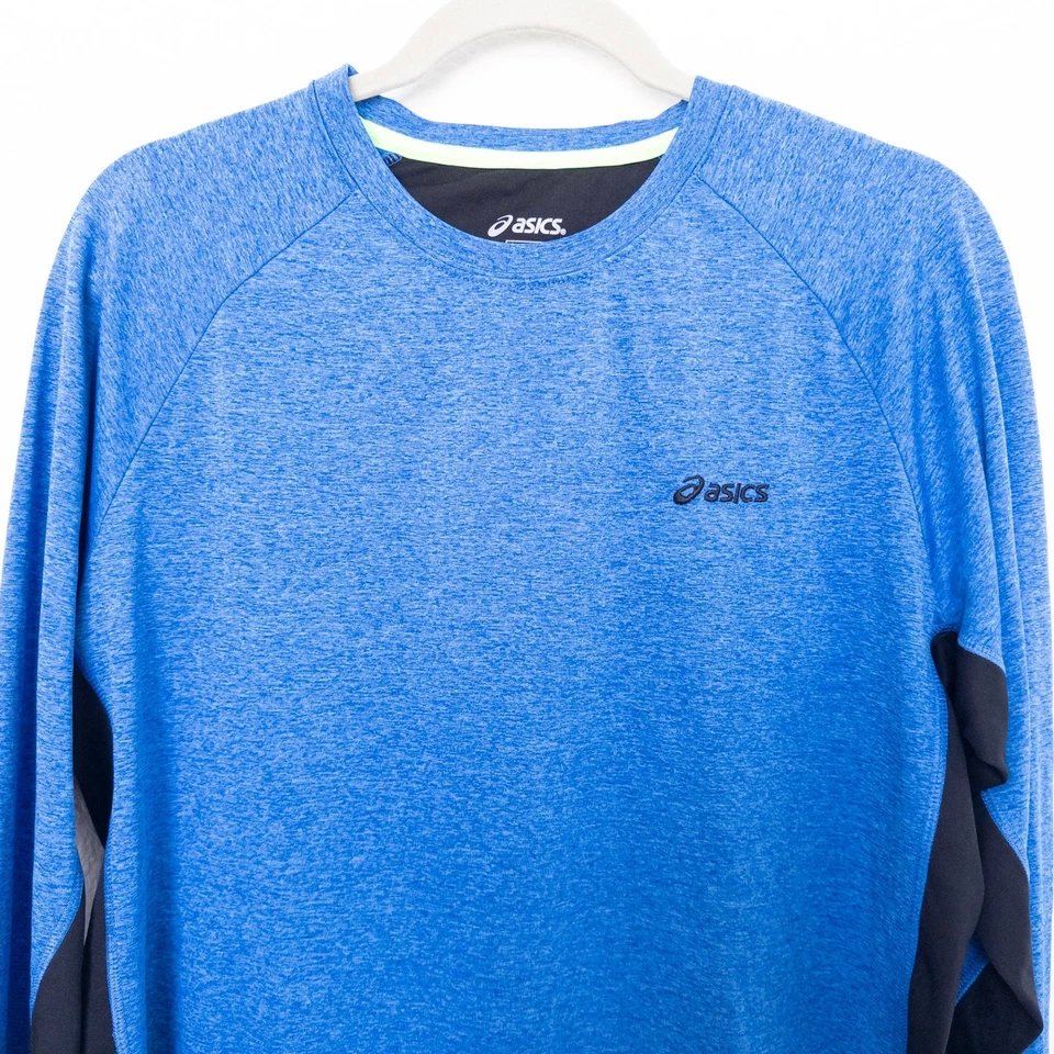 Asics Mens Long Sleeve Shirt Size M Blue Black Neon Athletic Running Activewear - Image 2 of 4