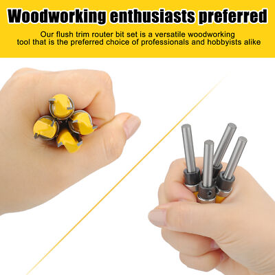 NC Set 4 Frese Per Legno Con Gambo 1/4'' – Taglio A Filo Con Cuscinetto – Per MDF, Compensato, Truciolare
