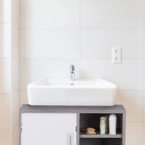 ✅ Mobiletto Armadietto Sottolavabo Bianco Grigio Legno 3 Ripiani Multiuso Bagno - Foto 2 di 4