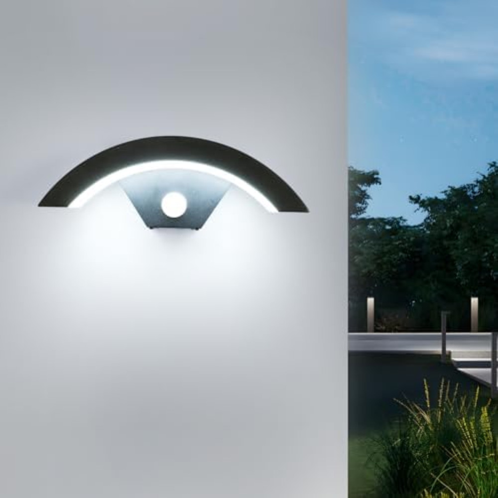 Applique LED 24W da Esterno Nera con Sensore: Luce 3000K Professionale