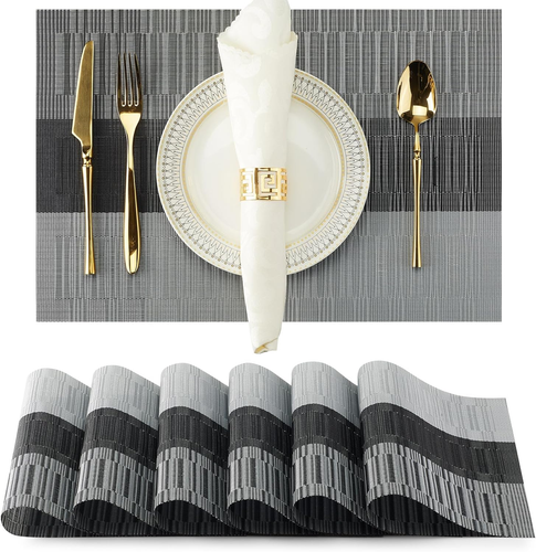 Champagne Placemats Set of 12-Durable PVC Vinyl Woven Washable Place Mats for Di - Picture 23 of 24