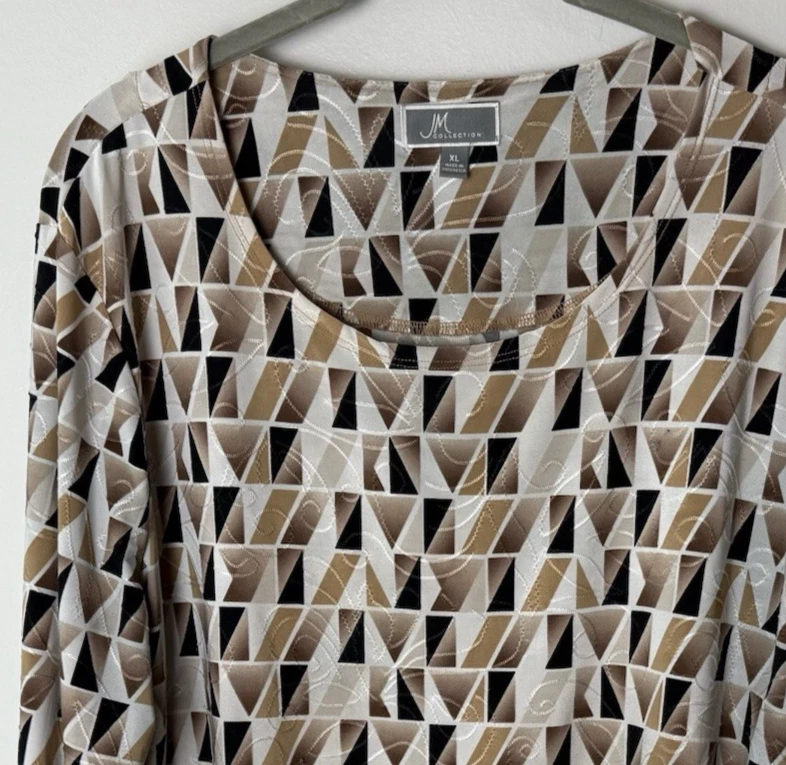 Blusa Colección JM Talla XL Top Camisa Mangas 3/4 Elastizada Negra Marrón Tostada Blanca Foto 3 de 4