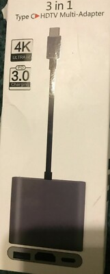 3 IN 1 TYPE C 4K HDTV MULTI-ADAPTER USB TYPE C TO HDMI Black Mac Macbook iPad