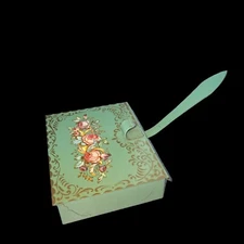 Beautiful Green Painted Floral Silent Butler Crumb Catcher Waiter American Art