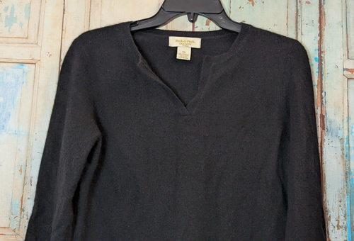 Peck & Peck Womens Size Medium Black Cashmere Split Neck Pullover Sweater Soft - Picture 4 of 8