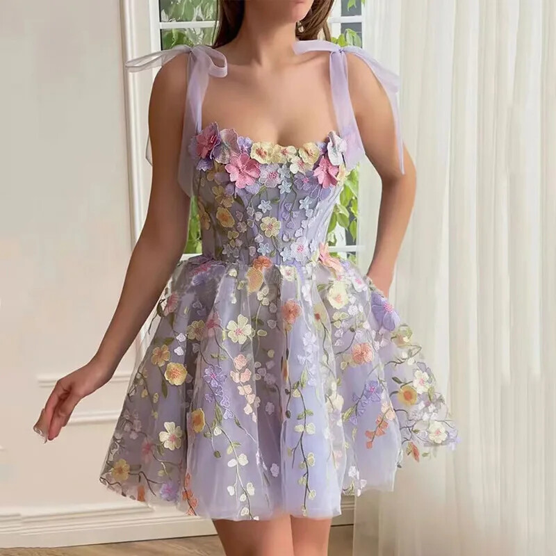 Vestido de noche de graduación para mujer ocasiones formales 3D flores bordado encaje vestidos