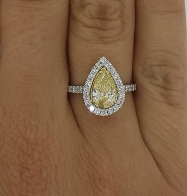 1.65 Ct Fancy Yellow Pave Halo Pear Cut Diamond Ring SI1 Canary