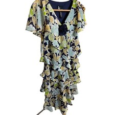 KS Collection Floral Flutter Sleeve Tiered Ruffled Midi Dress Sz 6