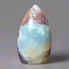 Large Polished Green Flower Agate Stone Teardrop Ornament Freeform - USA