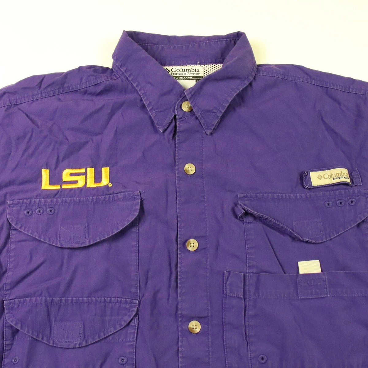 LSU Tigers Columbia PFG Omni-Shade Mens Button Up Shirt Vented