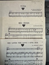 3 Acuff/Rose sheet Music BOUDLEAUX  FELICE BRYANT 1957/59