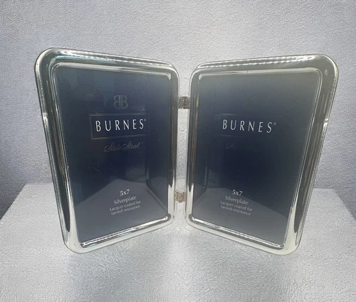 Silver Plate Burnes State Street Photo Frame DBL Hinged Lacquer Polished 5 X 7
