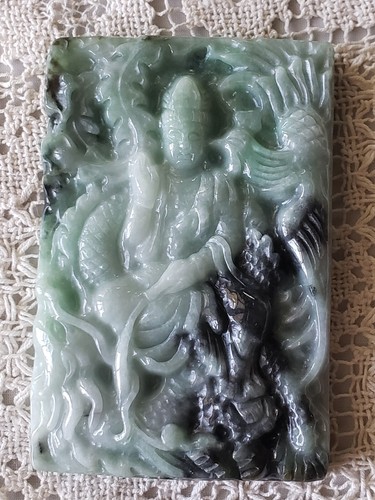 GradeA 100%All Natural Jadeite Carved Buddha Phenix Dragon 翡翠雕刻玉牌镇纸 神龙护主 乌鸡翡翠龙凤牌