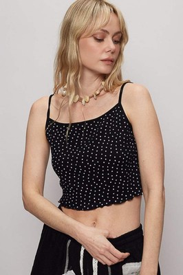 Cropped Knit Cami Top - Adjustable Strap - Polka Dot Pattern