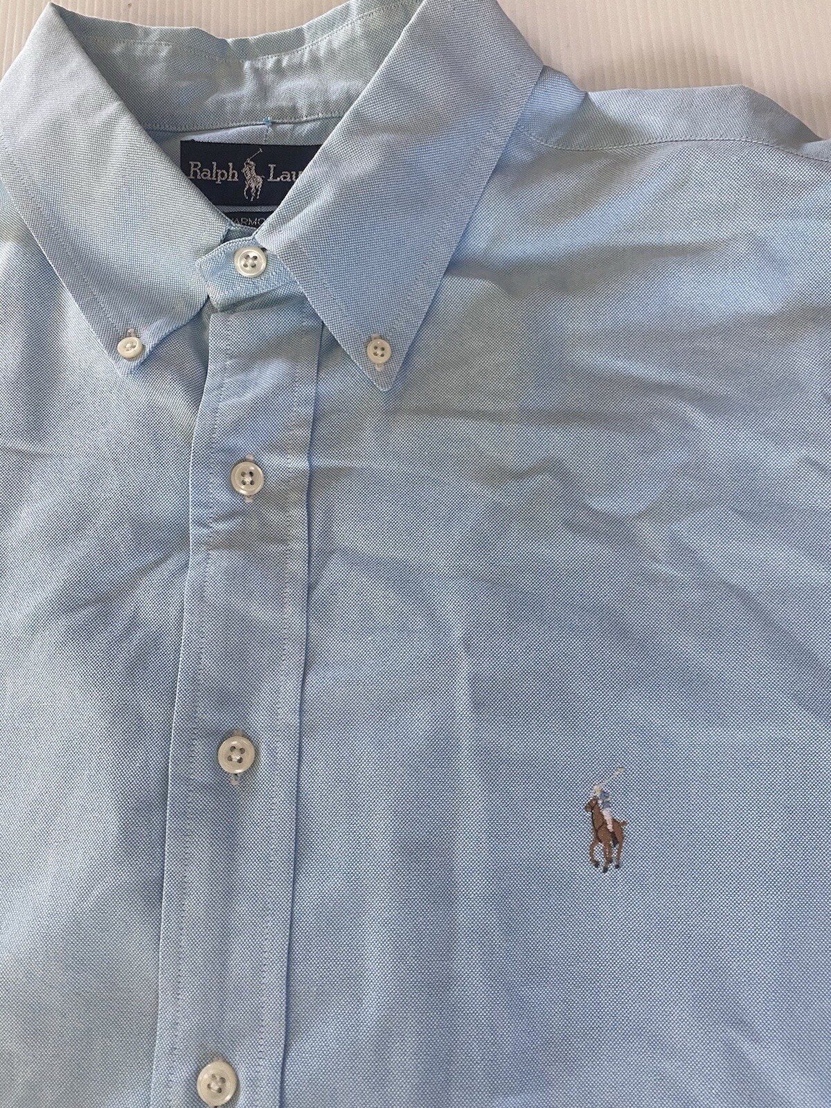 Ralph Lauren camicia uomo 17 5 36 blu Oxford tessuto carne pony manica lunga pesante
