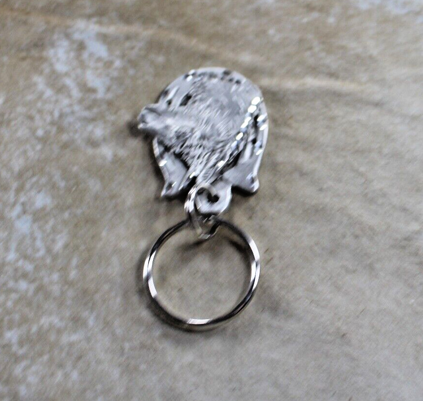 Llama Key Ring 2 x 1.50 in Horseshoe Diamond cut Pewter Handcrafted